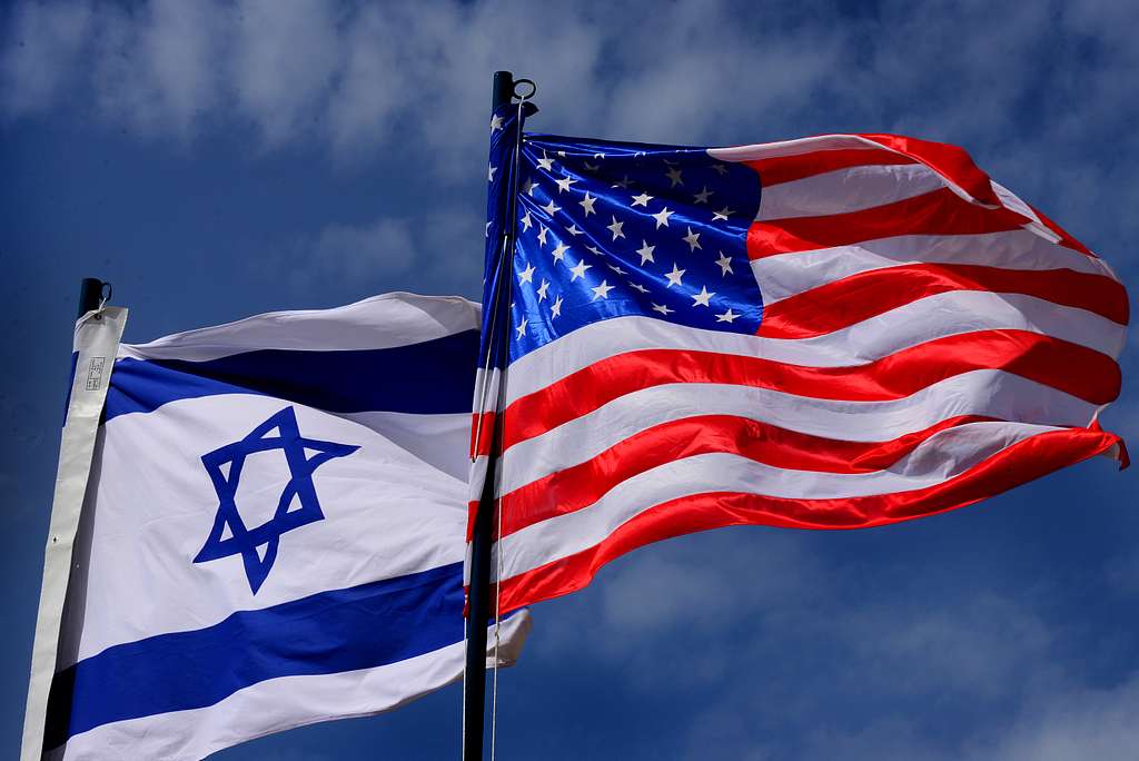 The Flags of Israel and the United States wave above a camp for U.S. service members supporting exercise Juniper Cobra at an Israeli Defense Force site Feb 23. 