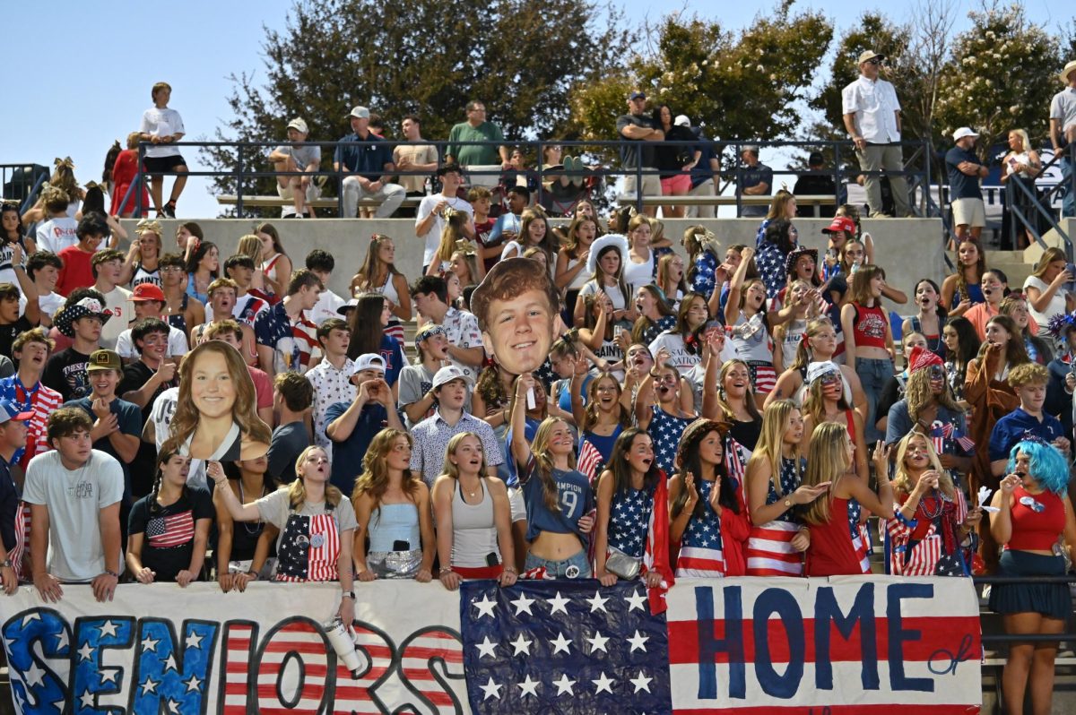 The student section cheers on All Saints' Varsity Football at the September 12, 2025 home game vs. Prosper High School